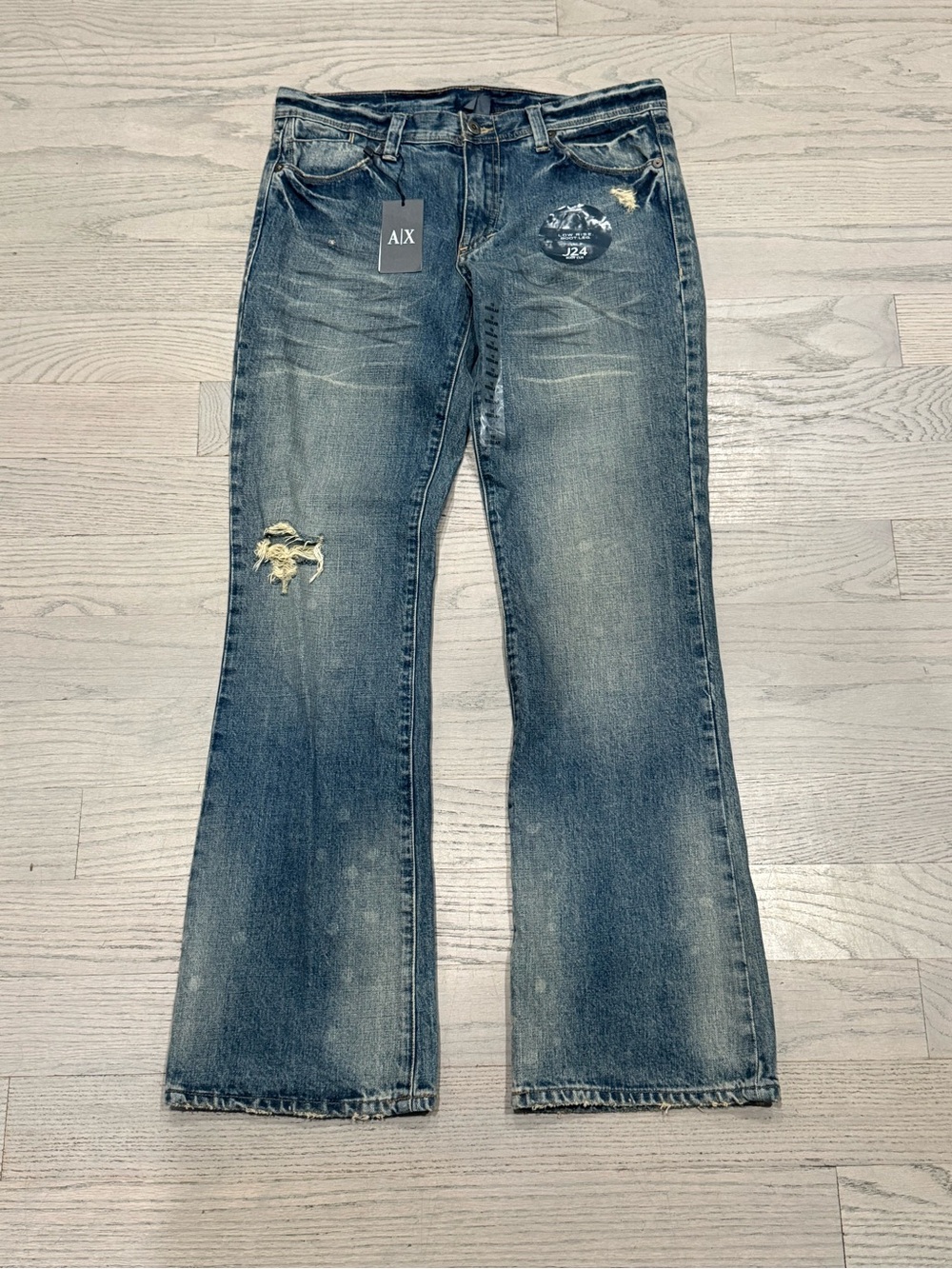 A/X Armani Exchange Women's Distressed Blue Boot Cut Jeans (Size 10)